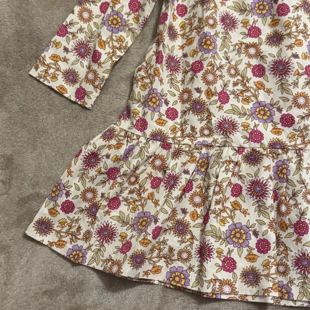 Bisby Kids Girls Floral Drop Waist Dress Long Sleeve Cotton Purple Pink Size 4